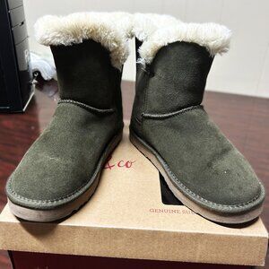 Style & Co olive suede boots in size 8.